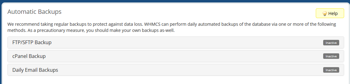 Automated backups in WHMCS Automated backups in WHMCS