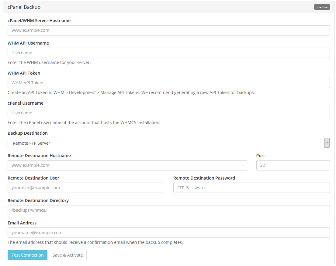 cPanel Backups in WHMCS cPanel Backups in WHMCS